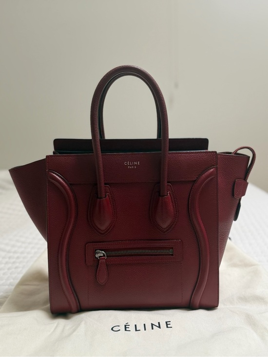 Celine Handbags - Authentic Celine Nano Luggage Tote in Burgundy Drummed Calfskin